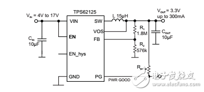 帶有可調使能閥值和滯后的3V-17V，300mA降壓轉換器