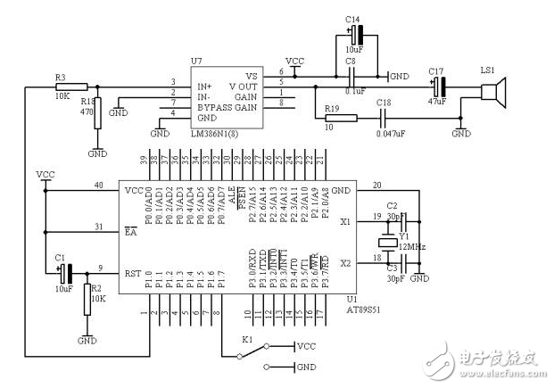 基于AT98S51單片機的報警產生器電路原理圖