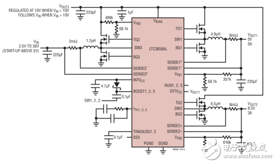 同步控制器LTC3859AL的特點(diǎn)和典型應(yīng)用電路圖