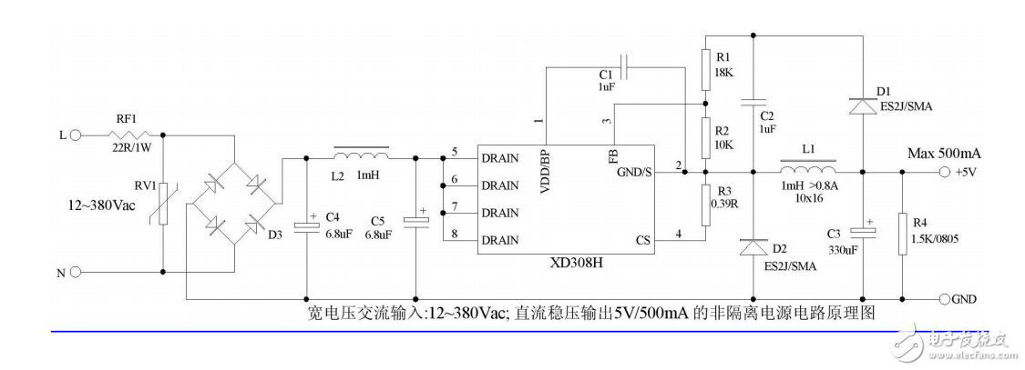 一款不帶變壓器的寬電壓、低成本、非隔離式ACDC?降壓轉(zhuǎn)換器