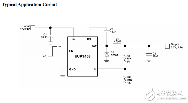 EUP3458-1,1.2A，30V，1.2mhz降壓轉換器