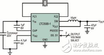 圖4 將振動或壓力源轉換成電流的LTC3588-1的電路原理圖