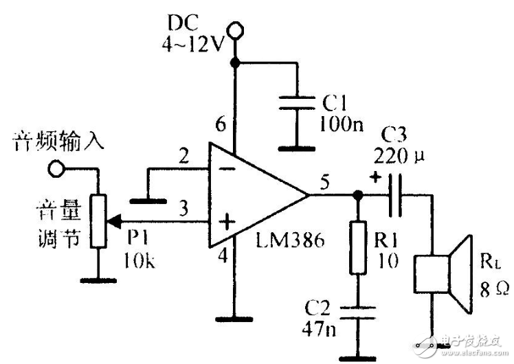 音頻功率放大器LM386引腳圖及功能_工作原理_電氣參數(shù)及應(yīng)用電路圖