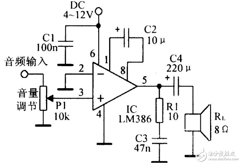 音頻功率放大器LM386引腳圖及功能_工作原理_電氣參數(shù)及應(yīng)用電路圖