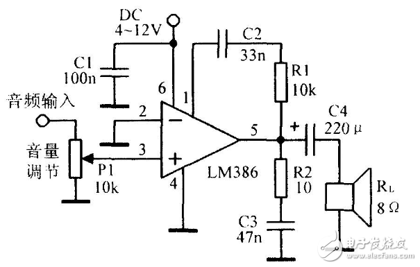 音頻功率放大器LM386引腳圖及功能_工作原理_電氣參數(shù)及應(yīng)用電路圖