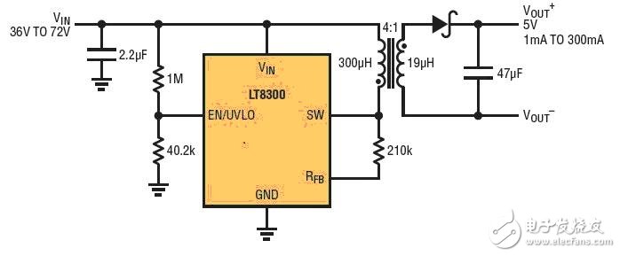  采用 5 引腳 TSOT-23 封裝的 100V 微功率 No-Opto 隔離反激式轉換器