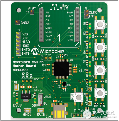 CAN FD控制器MCP2517FD的主要特性 PCB正面布局