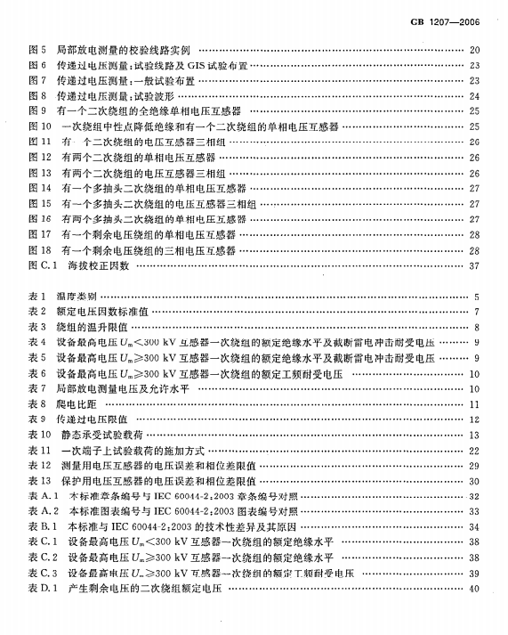 關于電磁式電壓互感器標準規格