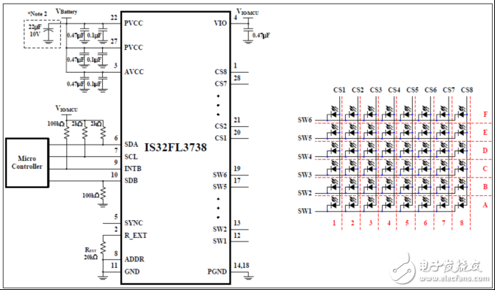 [原創] ISSI IS32FL3738 6x8點陣LED驅動解決方案