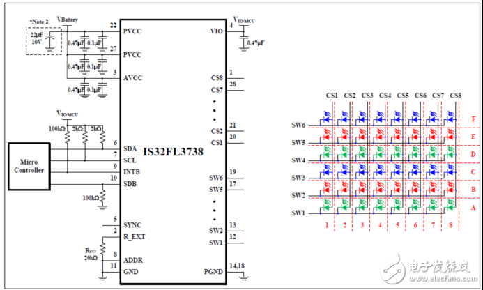 [原創] ISSI IS32FL3738 6x8點陣LED驅動解決方案